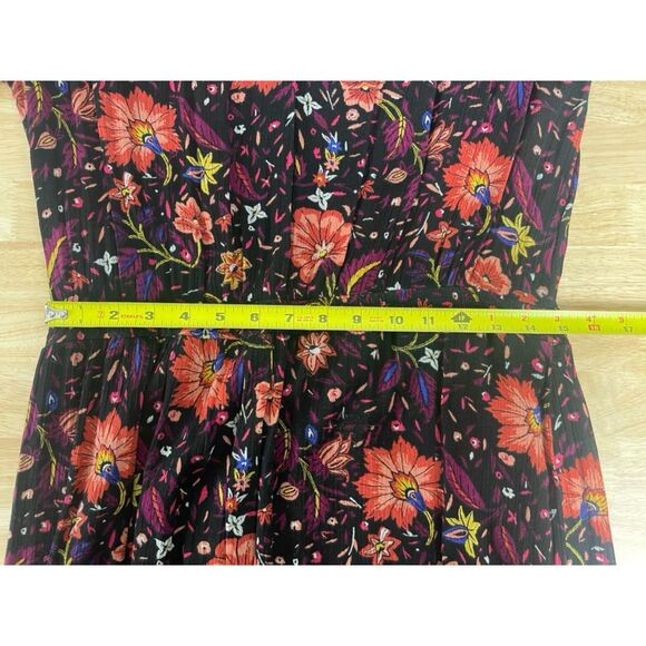 Old Navy Women's Size M Black Red Midi Fit & Flare Dress Floral Smocked-Waist - Picture 8 of 10